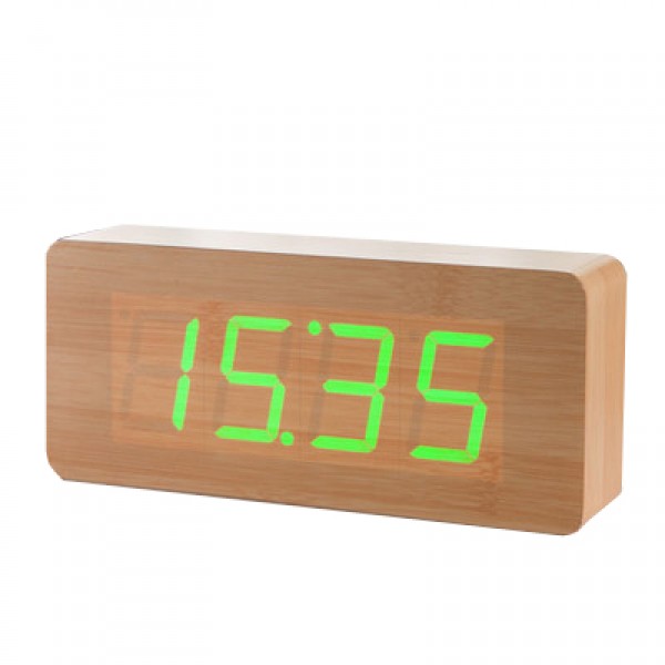 LED Digital Clock Wooden 1292-Green